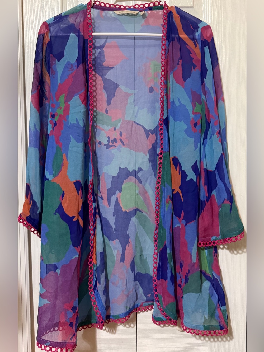 Soft Surroundings Endless Nights Kimono Womens Medium Watercolor Chiffon